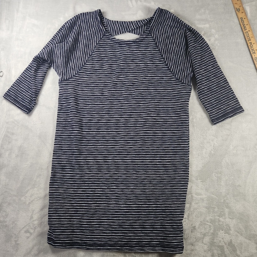 T Talbots Dress Black White Striped Knit Dolman Sleeves Comfort Petites Small
